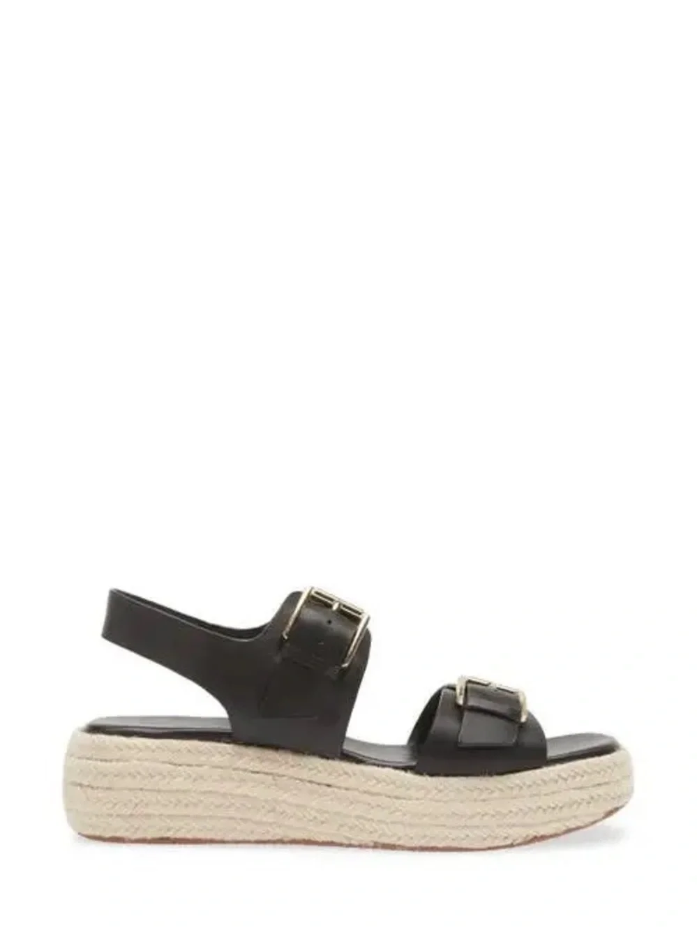 NORDSTROM Black Leather Double-Buckle Espadrille Sandals with Gold Buckles $100+